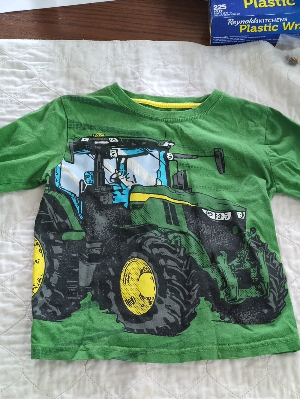John Deere Green Long Sleeve Tee with Tractor Graphic and Yellow Accents
